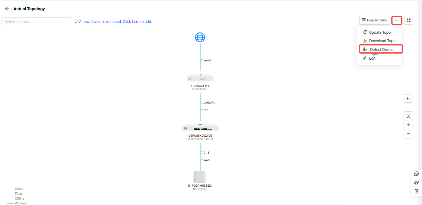 לחיצה על כפתור Detect Device
