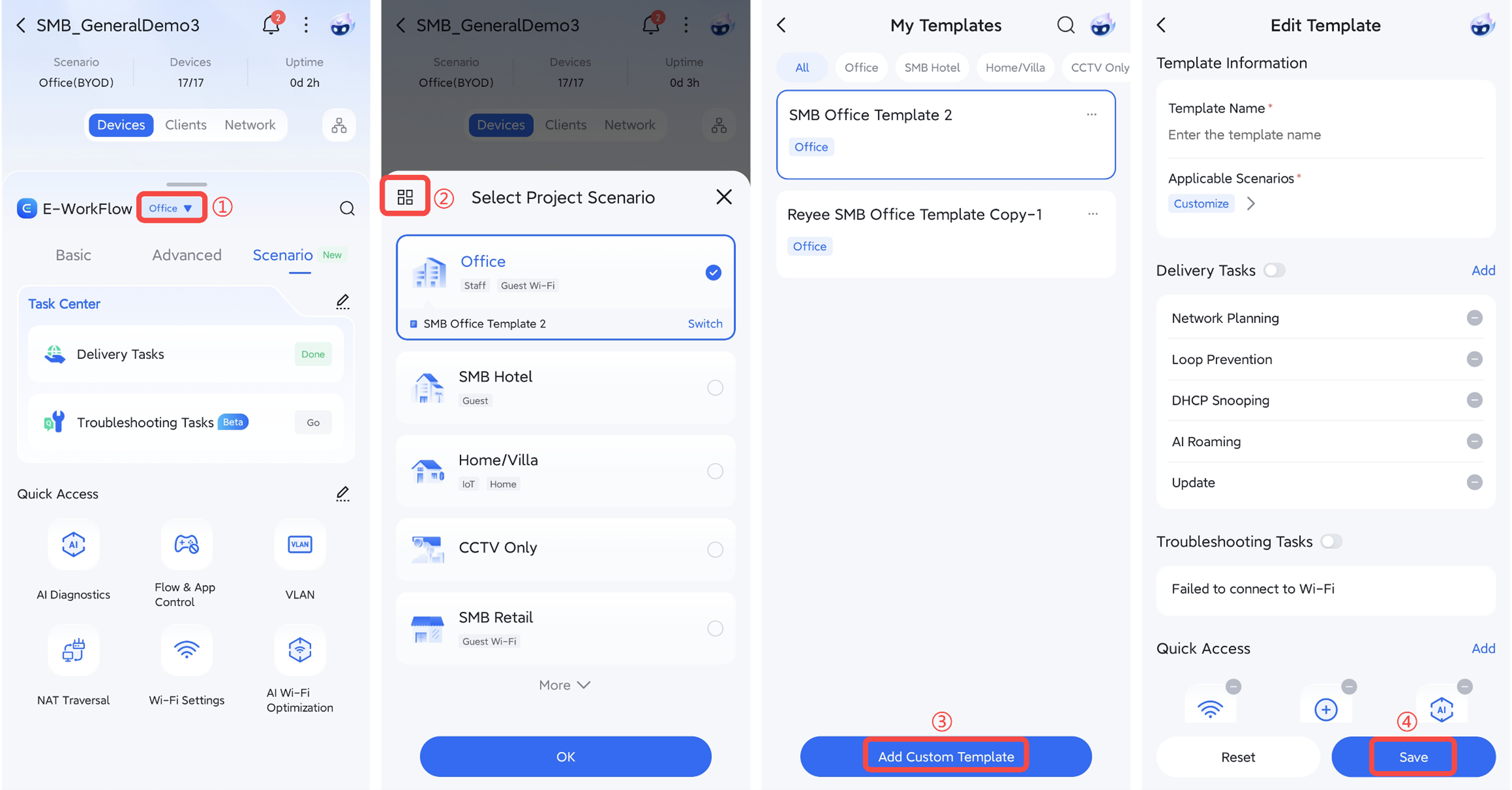 בחירת תרחיש פרויקט והחלפת תבנית