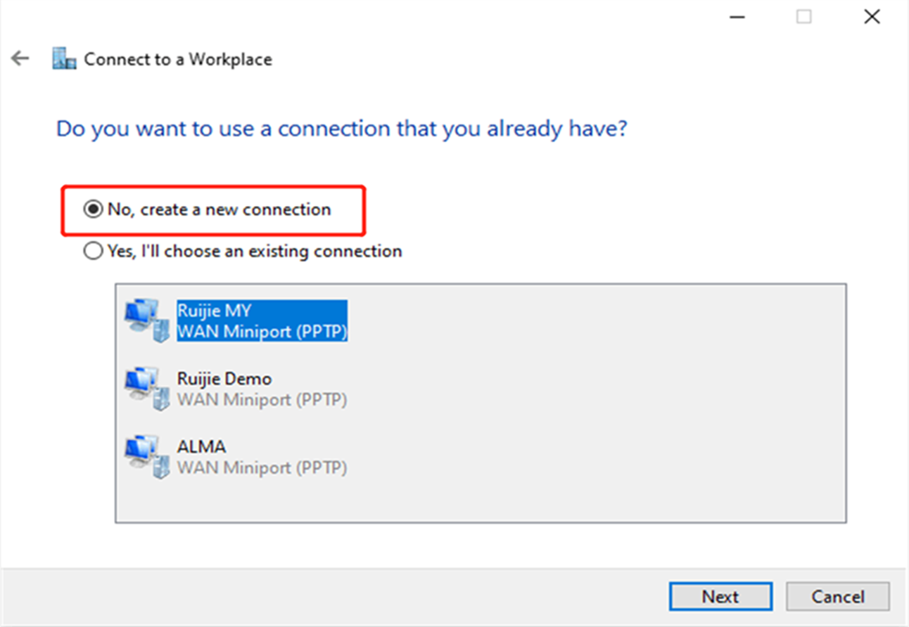 בחירת שימוש בחיבור האינטרנט שלי (VPN)