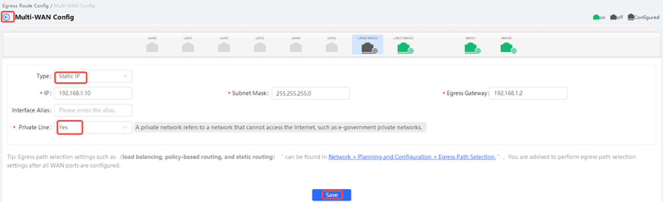 הוספת קישור WAN והגעה לדף Multi-WAN Config