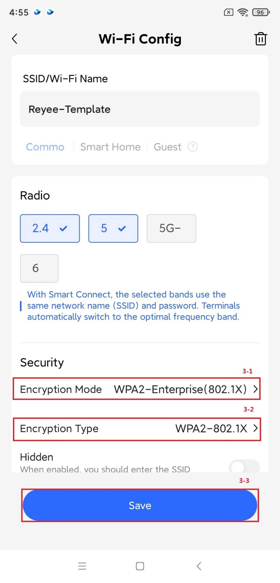 הגדרת מצב הצפנה WPA2-Enterprise