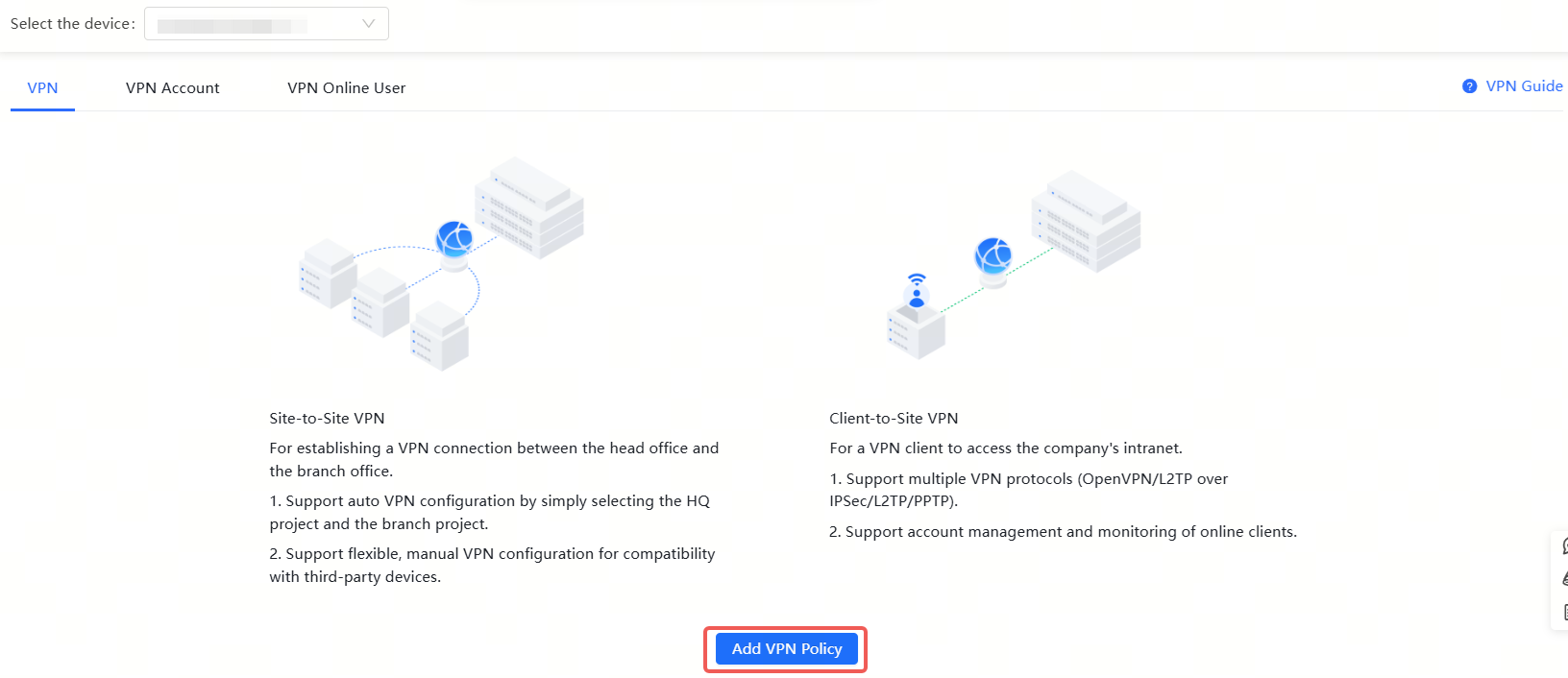 בחירת הוספת מדיניות VPN