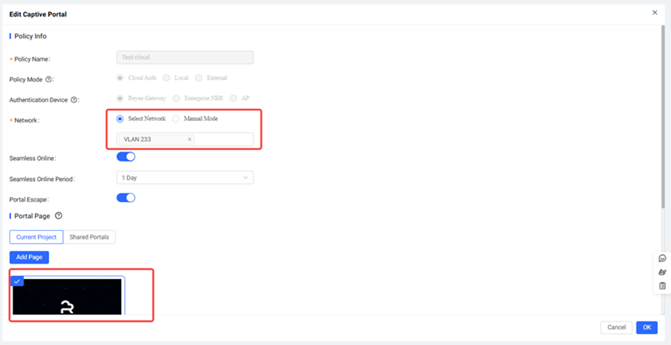 הגדרות פורטל קיימות