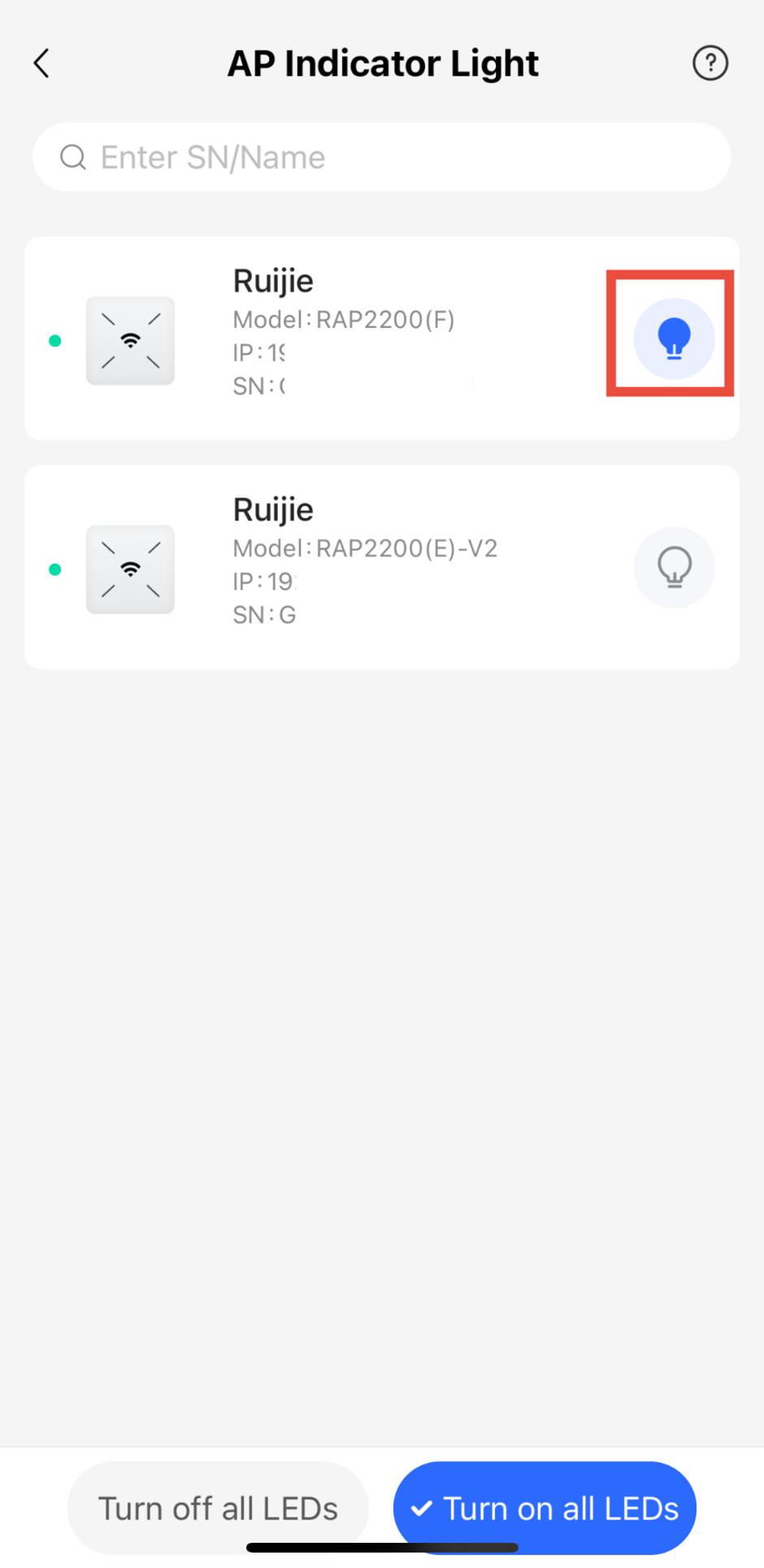 הדלקה או כיבוי של סמל ה-LED ב-AP ספציפי