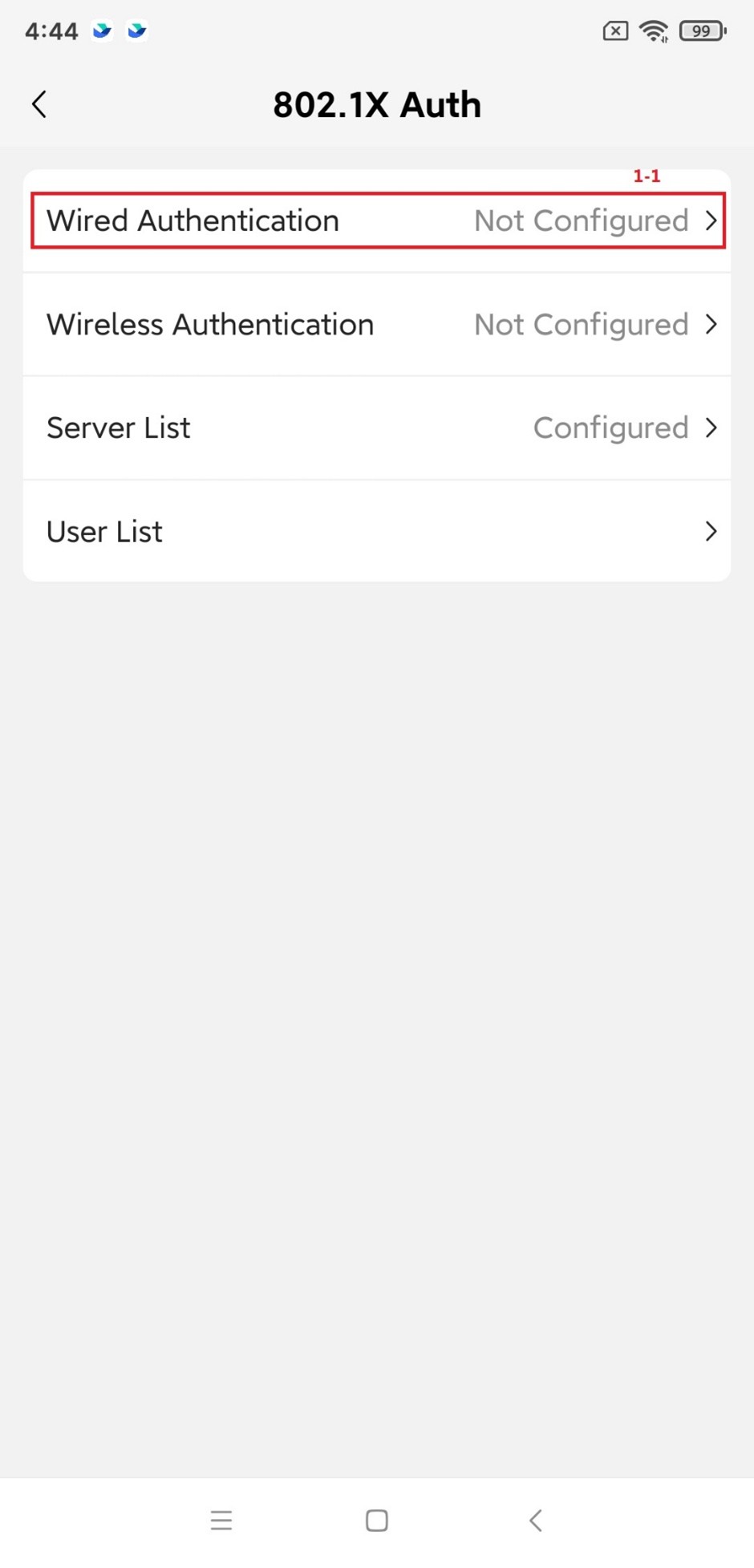 עמוד אימות 802.1X קווי