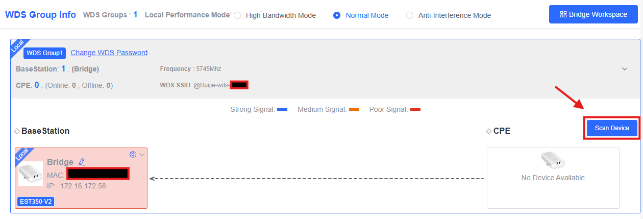 מסך סטטוס גשר עם כפתור Scan Device