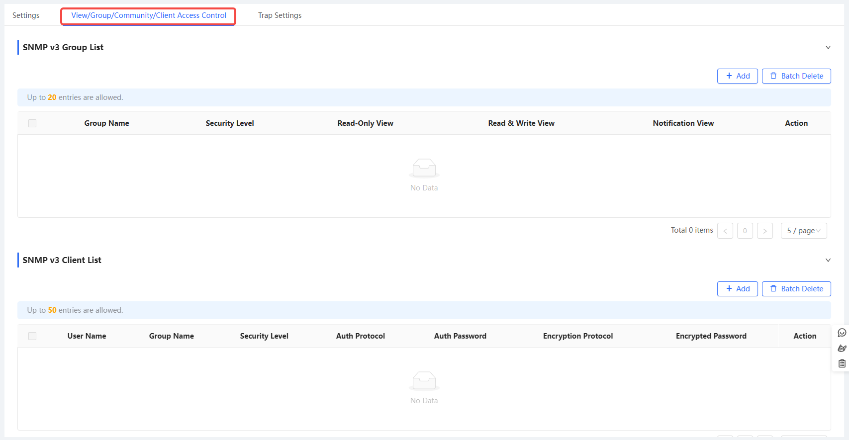 שדות הגדרת SNMP v3