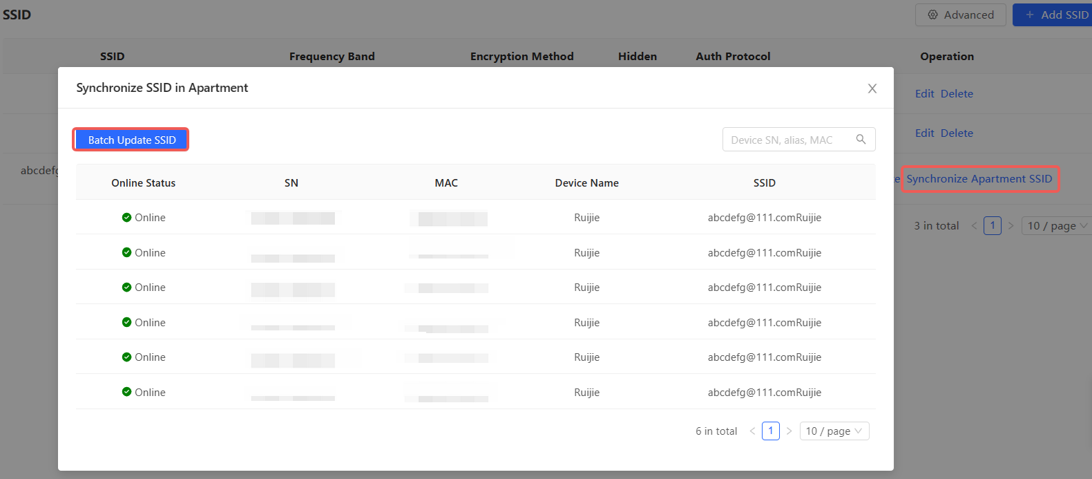 סנכרון SSID של דירה ולחצן 'עדכון SSID באצווה'