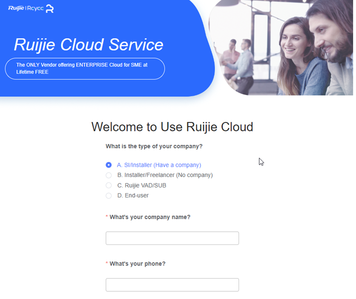 Ruijie Cloud Service welcome page for account activation details